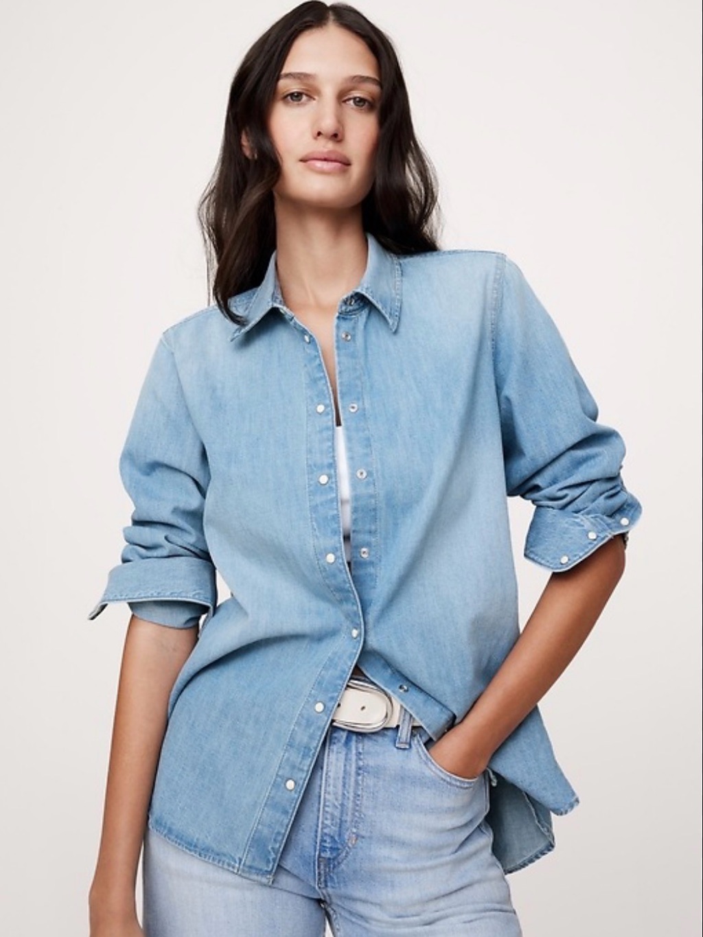 Banana Republic Boyfriend Fit Chambray/Linen Shirt